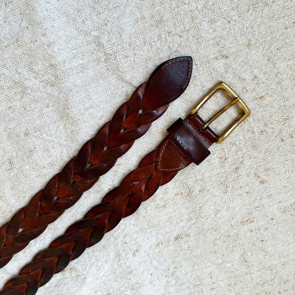 Vintage Brown Leather Woven Belt